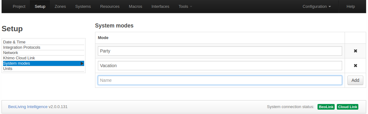 System modes page